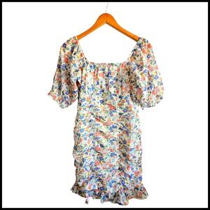 Influence Floral Mini Dress Ruched Bodycon Square Neck Short Sleeve Size 6